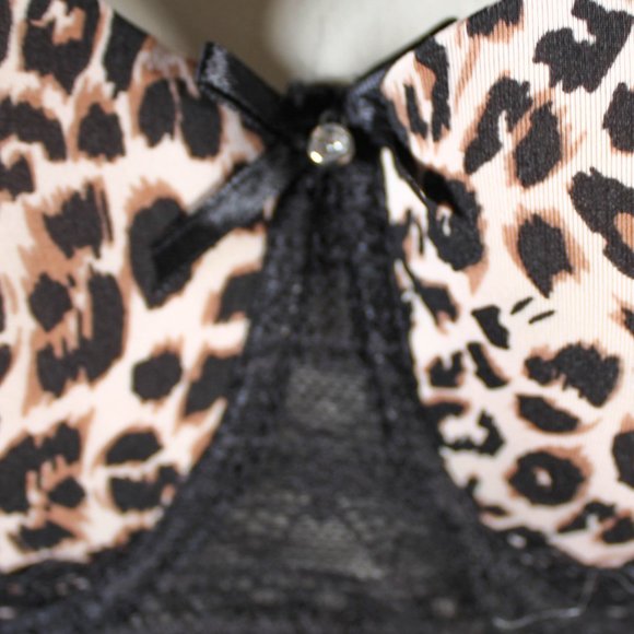 NWT Sexy Leopard Animal Print Black Lace and Mesh Pushup Underwire Bra - Picture 6 of 8